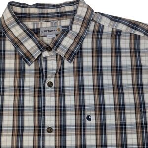 Carhartt Mens Plaid Short Sleeve Button Up Shirt 2XL Regular Brown Blue White